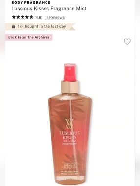 Victoria's Secret LUSCIOUS KISSES fine Fragrance ARCHIVED LIMITED EDITION
